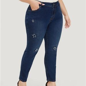 BloomChic High Rise Medium Wash Star Embroidery Jeans size 16 NWT